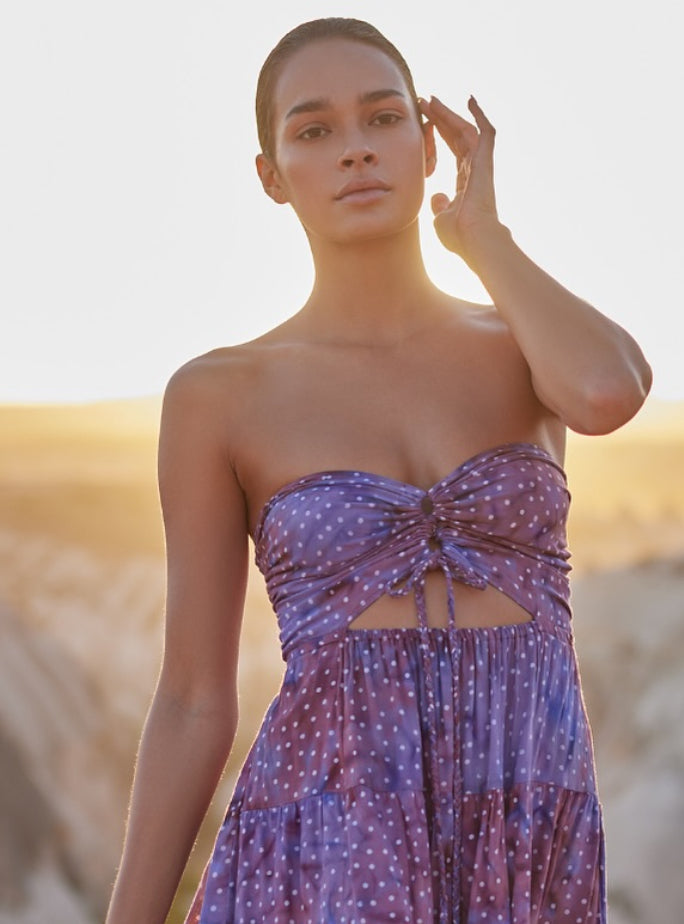 Tahiti Maxi Dress in Dot Plum Fabric