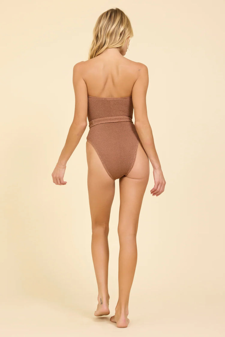 CARAMEL KRINKLE TUBE ONE PIECE W SELF BELT
