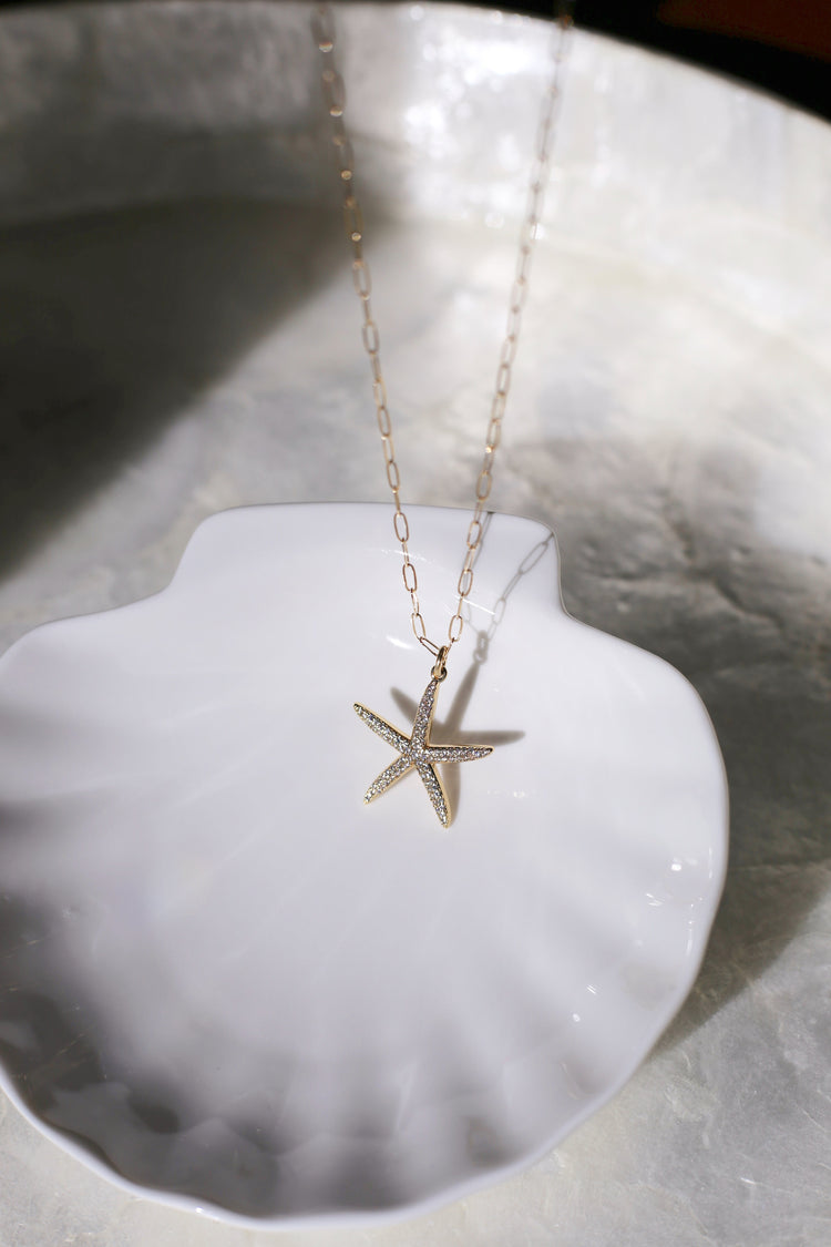 Nautica CZ and Gold Starfish Necklace