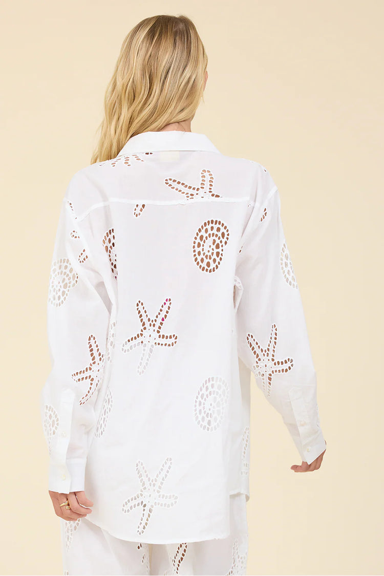 White Ocean Eyelet Button Down
