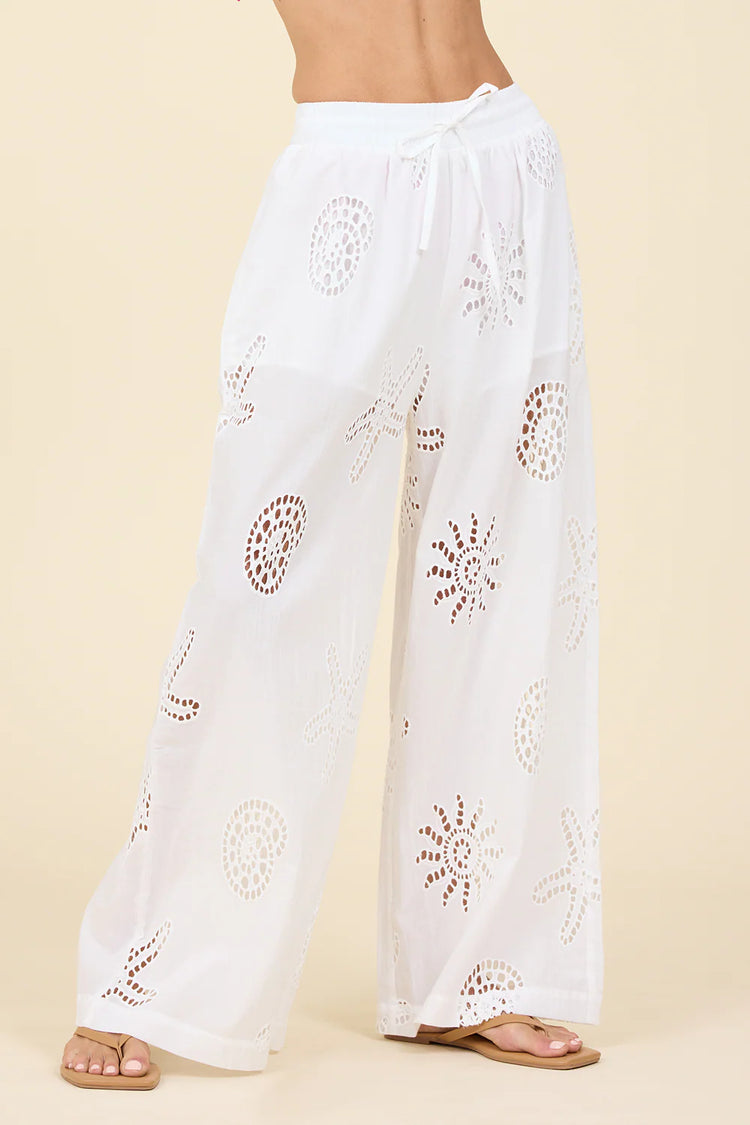 White Ocean Eyelet Wide Leg Pant