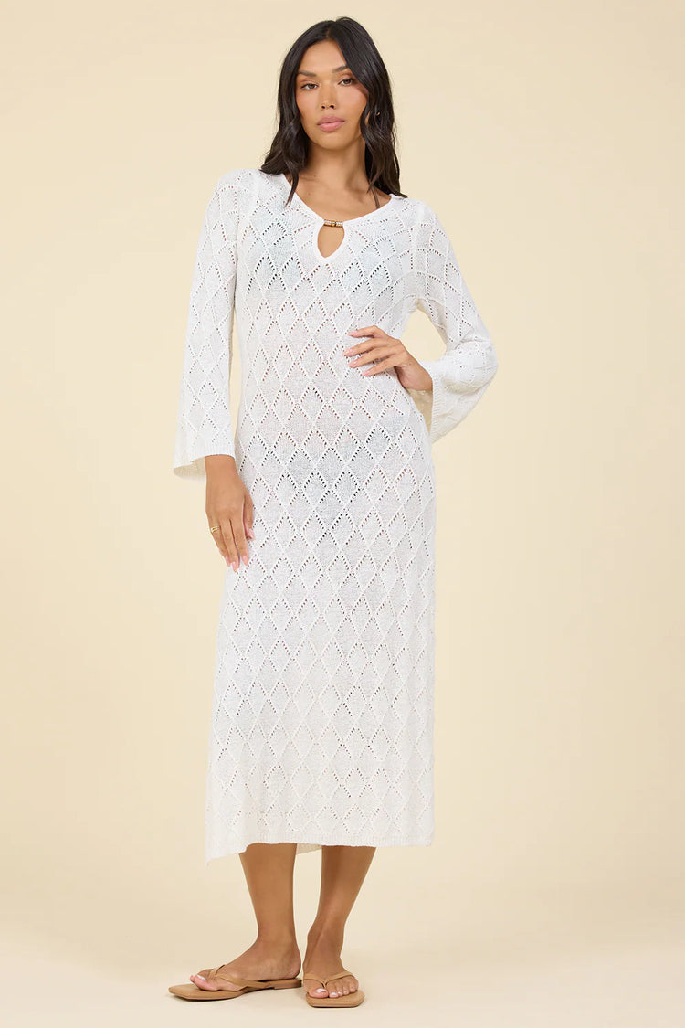 White Plunge Diamond Knit Maxi Dress