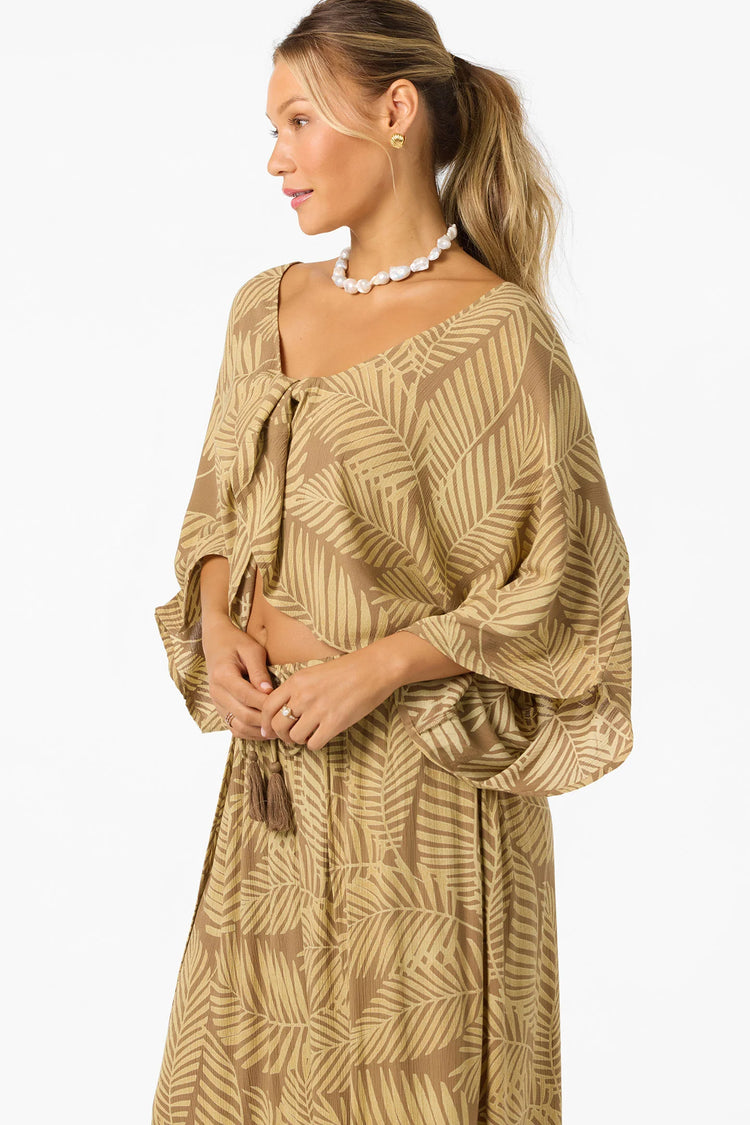 Anna Printed Reversible Coverup Top - Dark Khaki