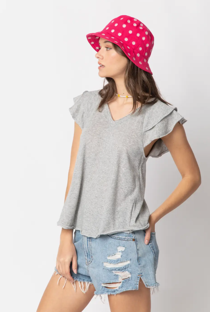 Ruffle Sleeve V Neck Top