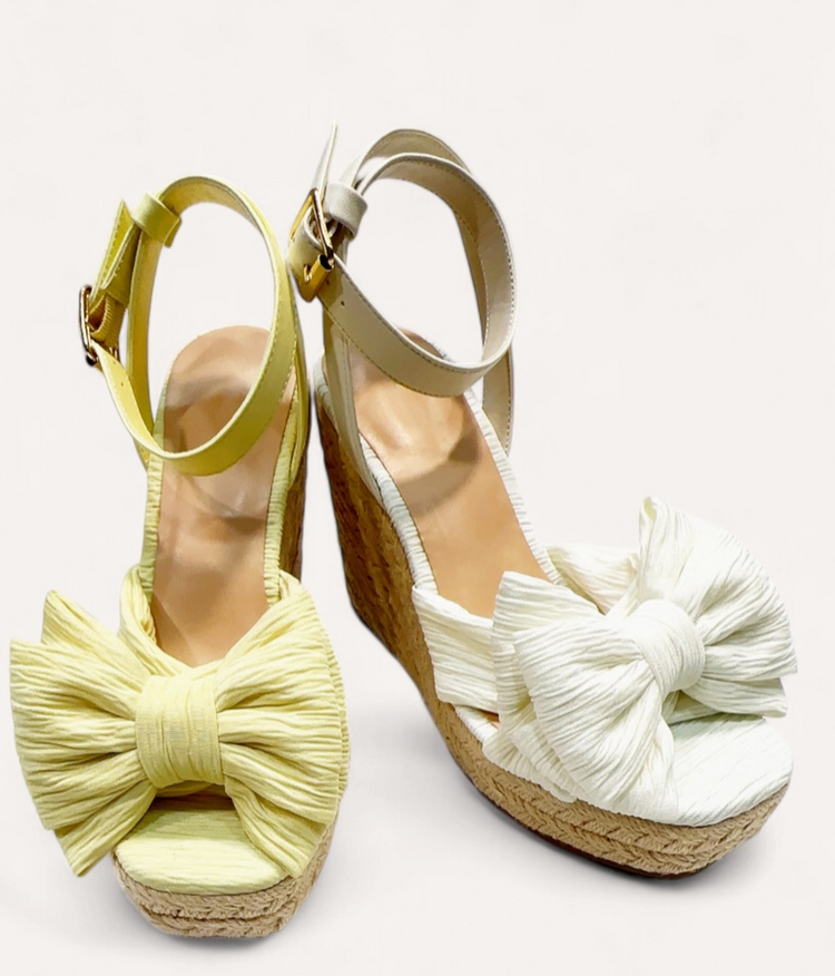 Cream RIbbon Bow Attire Wedge