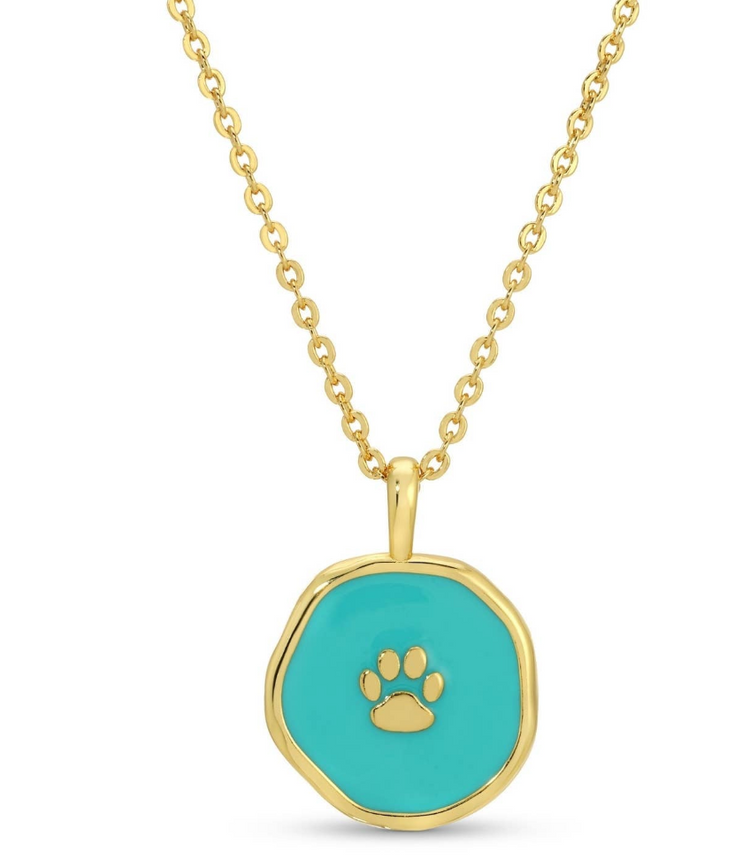 Aqua Animal Lover Pawprint Pendant Necklace