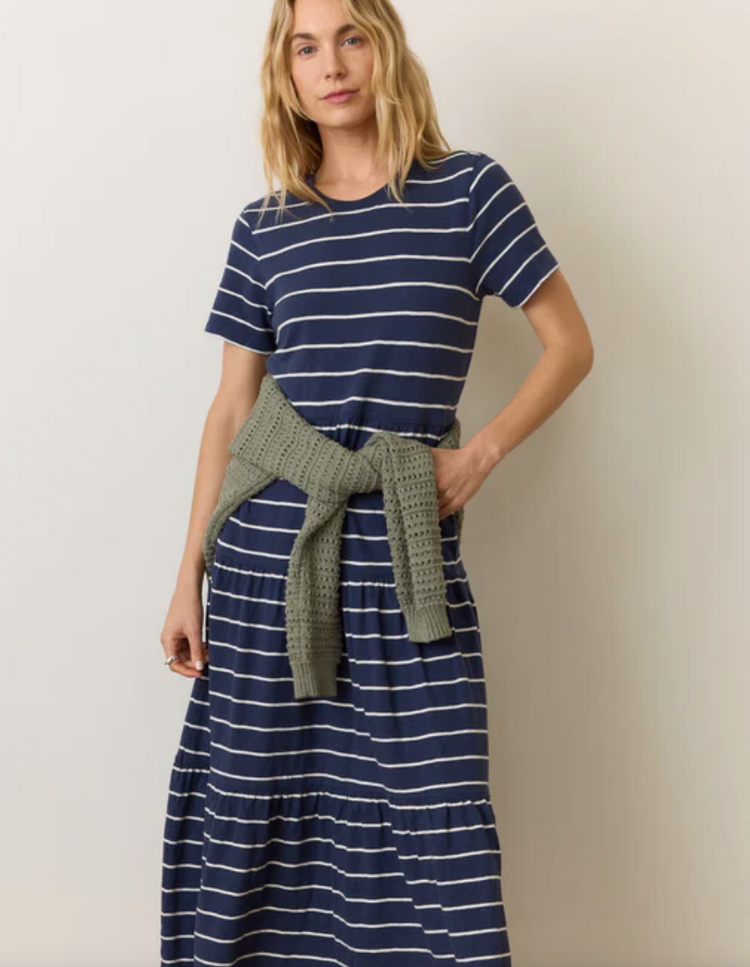 Vintage Slub Midi Dress Navy/White Stripe