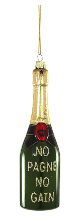 No Pagne No Gain Painted Text On Bottle Ornament