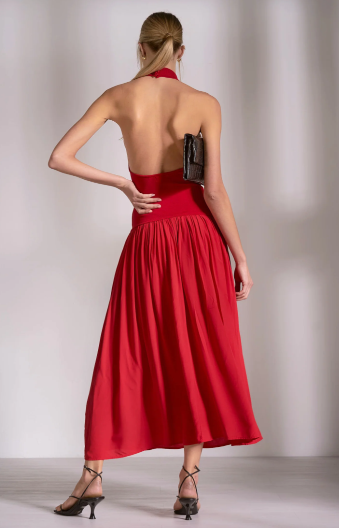 Red Sweater Maxi Hi Neck Dress