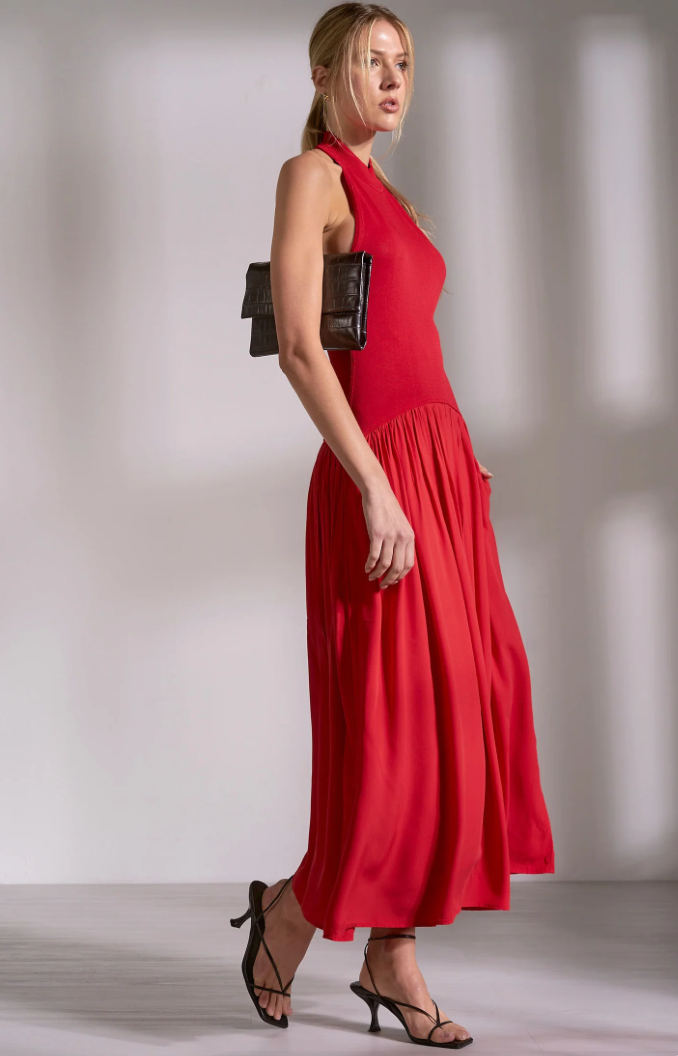 Red Sweater Maxi Hi Neck Dress