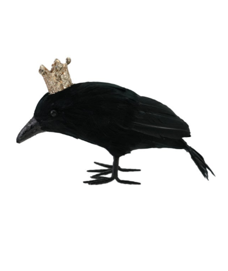 Foam Crow with Feathers & Crown, Black & Gold Glitter Finish