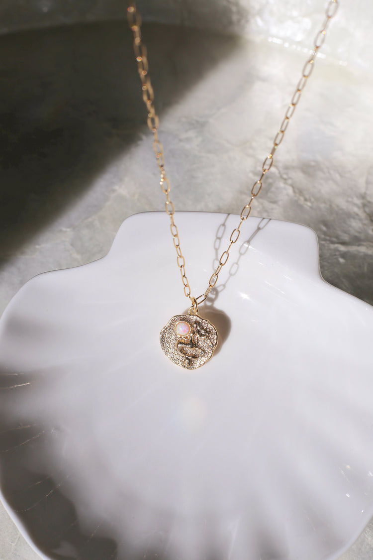Sirena Gold with White Opal Charm Necklace