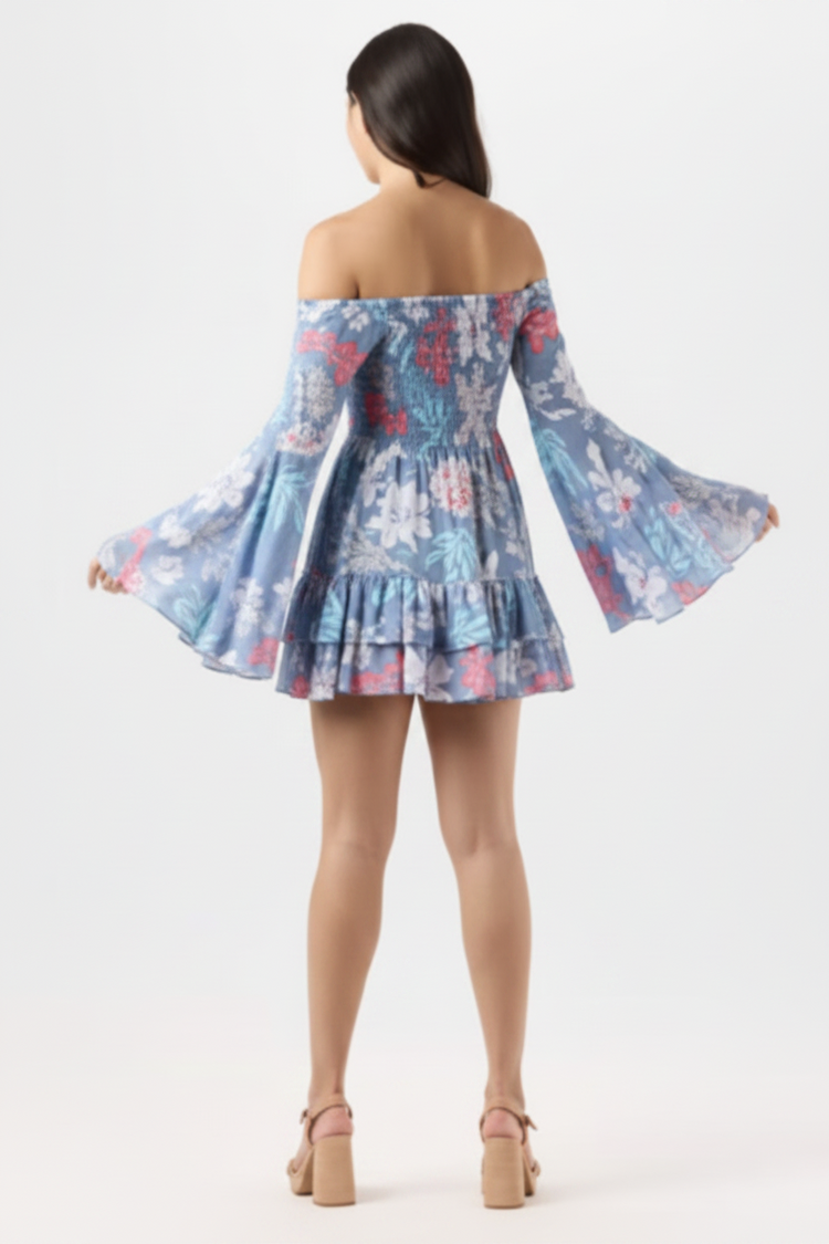 Zoe Mini Dress - Shellscapes Dusty Blue
