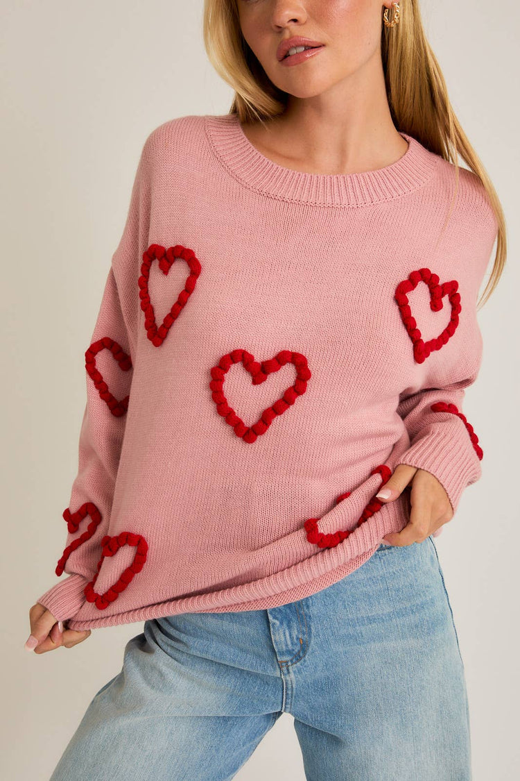 ROUND NECK OVERSIZED HEART SWEATER TOP