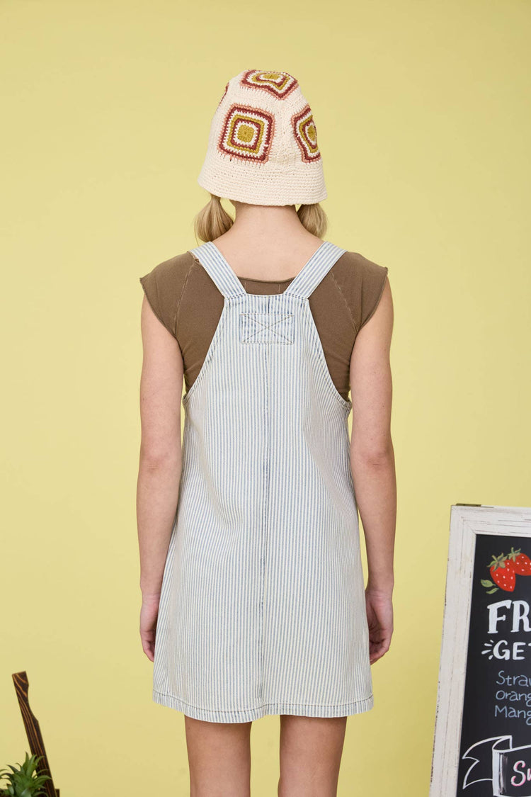 STRIPE DENIM OVERALL MINI DRESS