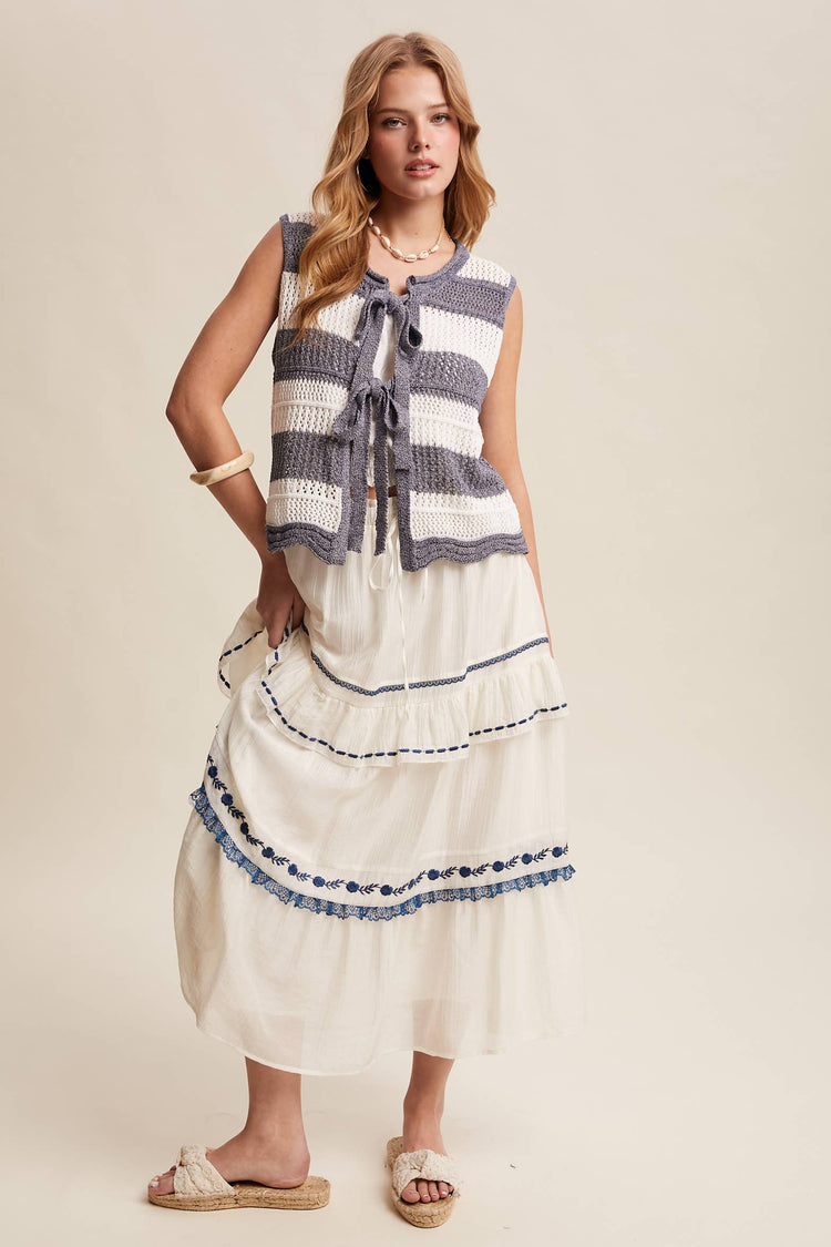 Embroidered Tiered Maxi Skirt
