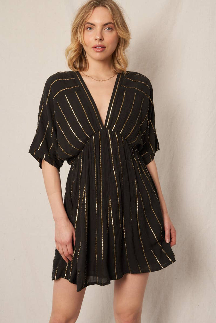Sequin Stripe Kimono Sleeve Mini Dress