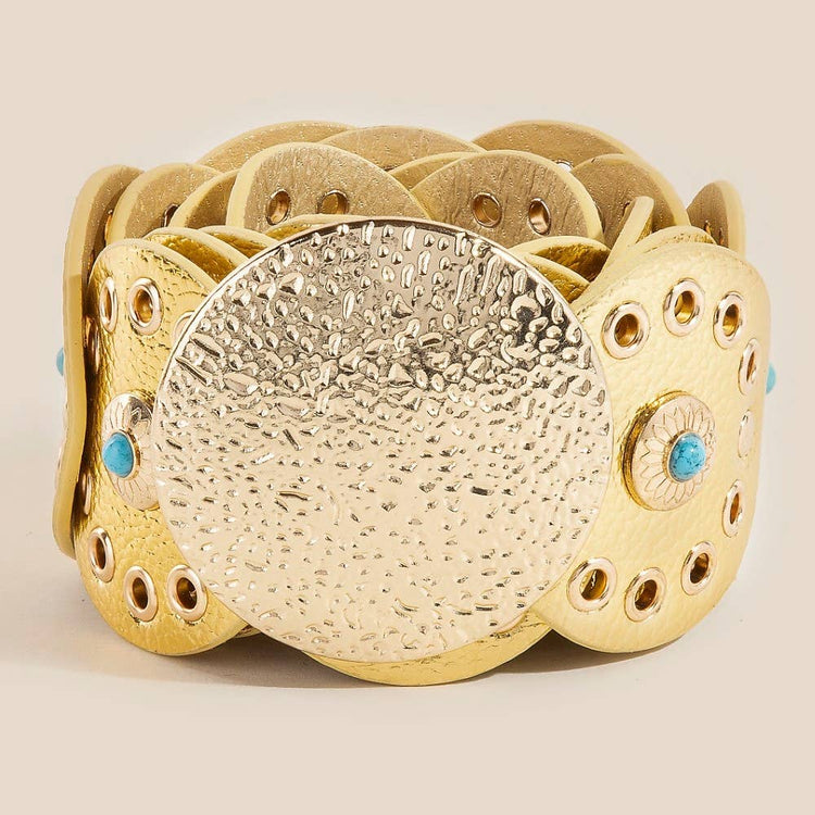 Western Turquoise Stud Faux Leather Disc Concho Chain Belt