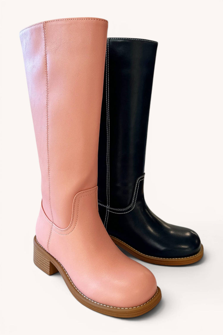 BANANA-1 Tall Riding Boots with Semi Square Toe and Block He