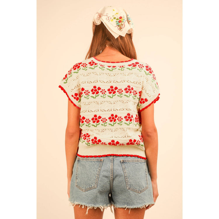 Floral Graphic Knit Sweater Vest