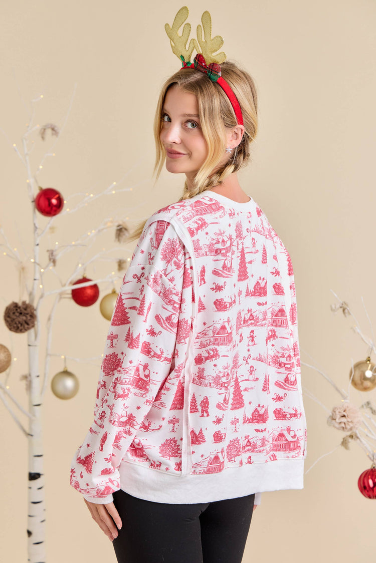 Holiday Toile Printed Oversized Top