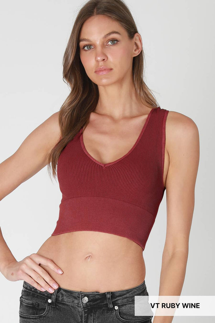 Vintage Plunge V-Neck Seamless Crop Top