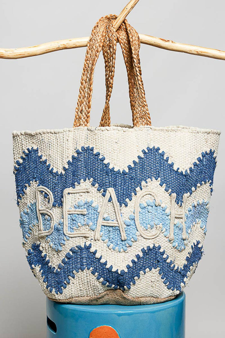 Beach Letter Woven Braided Tote Bag