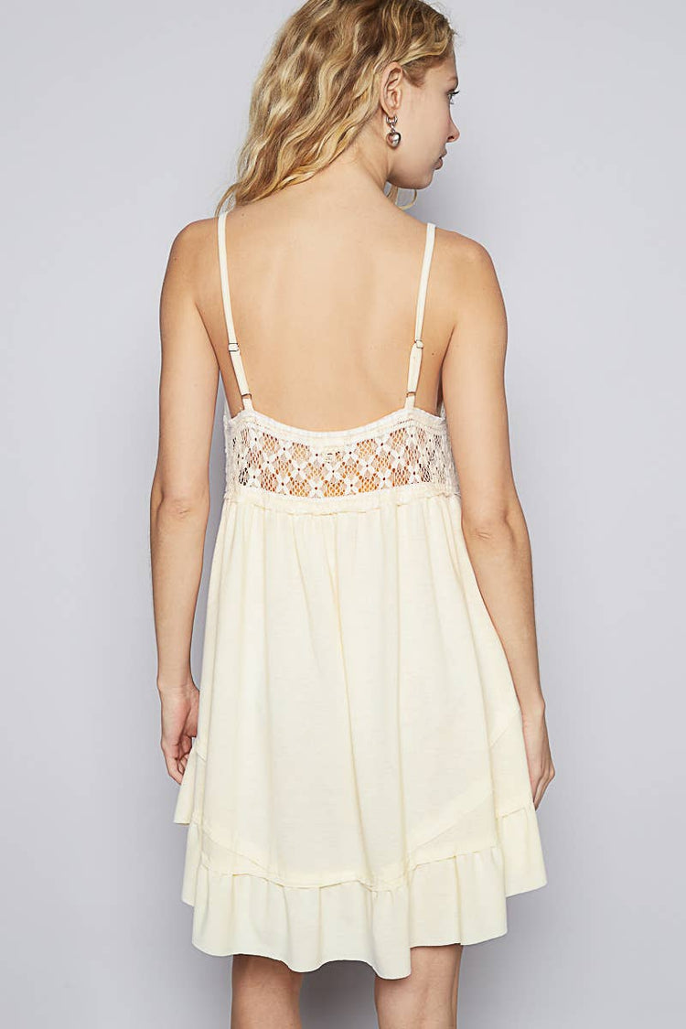V-neck sleeveless POL-Jersey lace contrast top