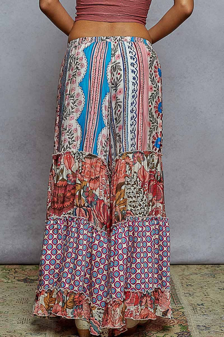 Various pattern printed woven wide fit pants