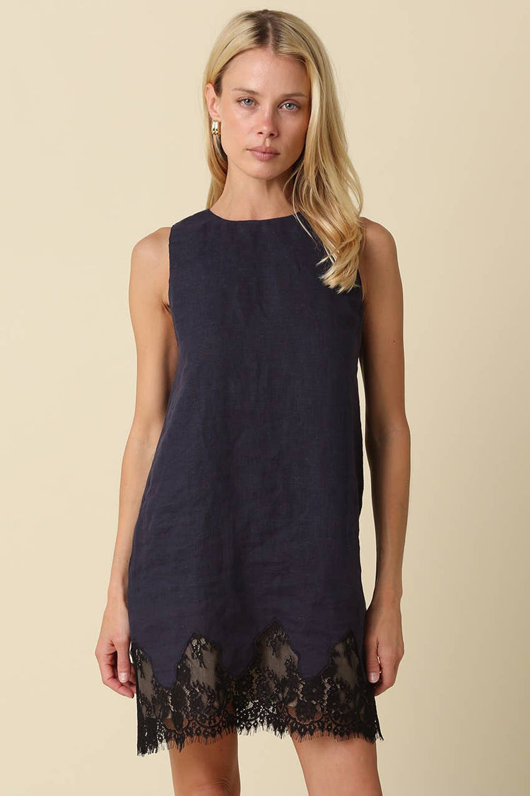 Joey Lace Hem Linen Mini Dress