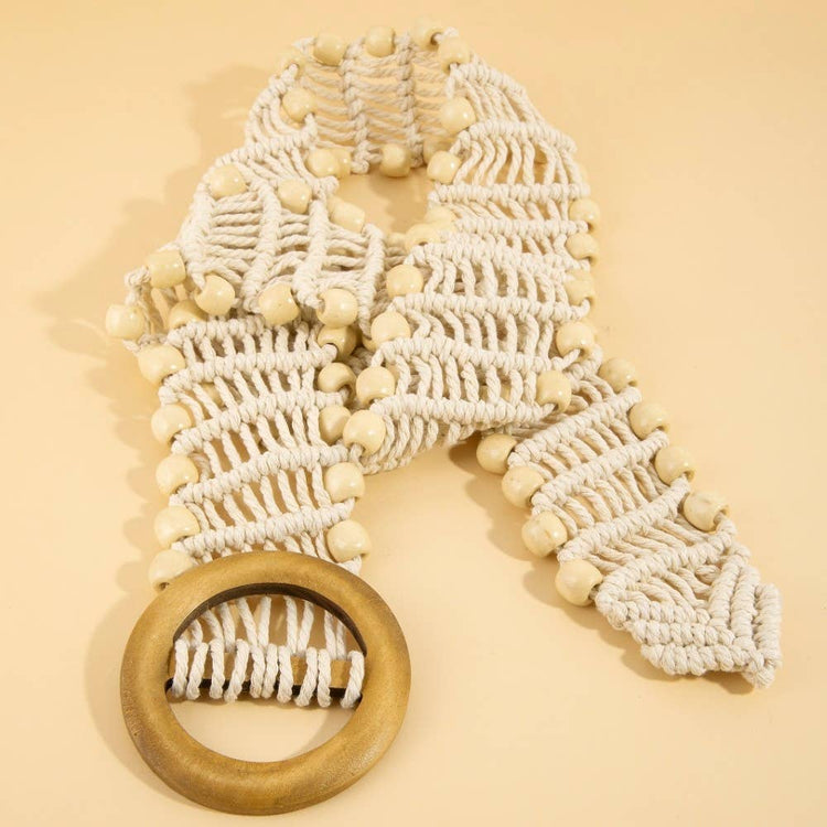 Wooden Circle Buckle Braided Belt
