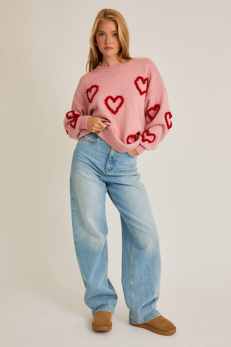 ROUND NECK OVERSIZED HEART SWEATER TOP