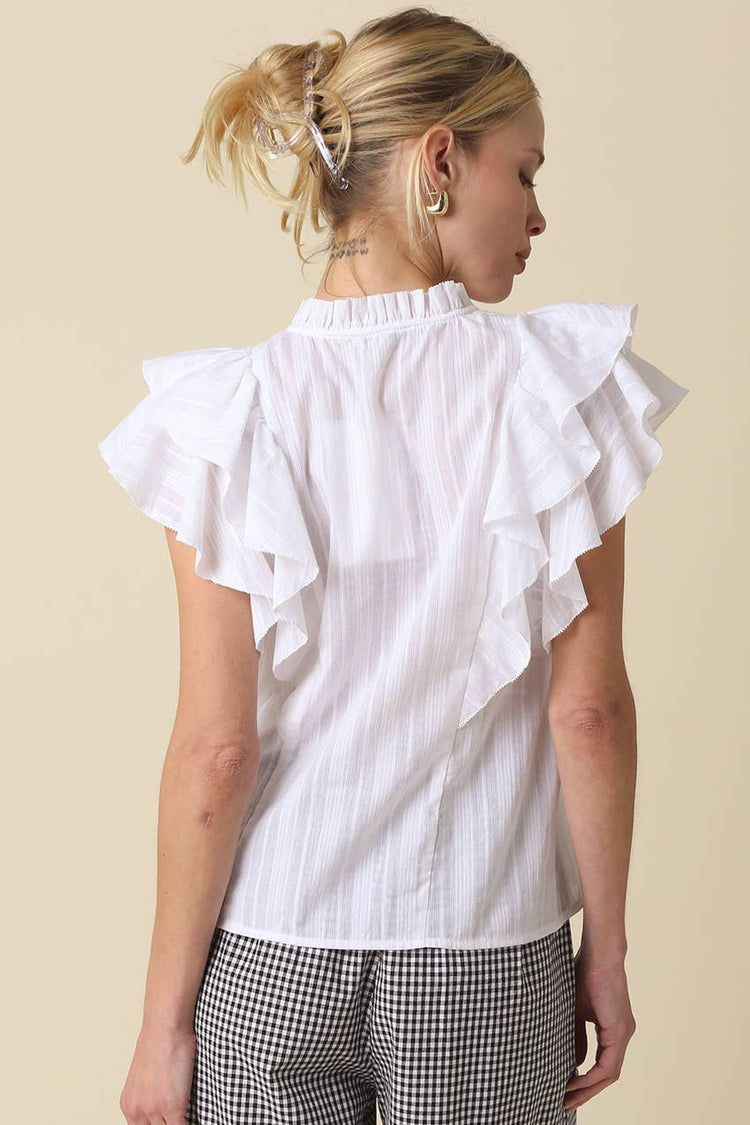 Elodie Ruffle-Trim Tie Blouse