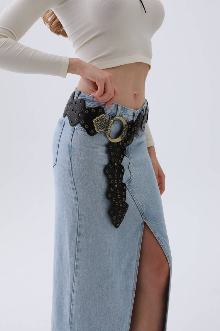Versatile Vintage Studded Leaf Waist Belt