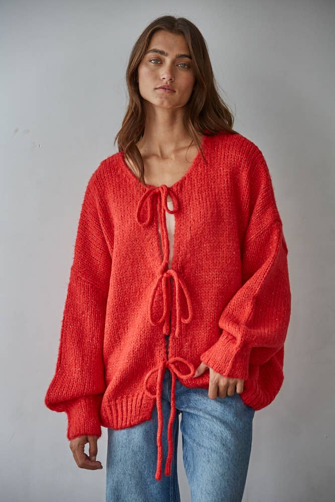 Knit Sweater Tie Front Long Sleeve Cardigan Top