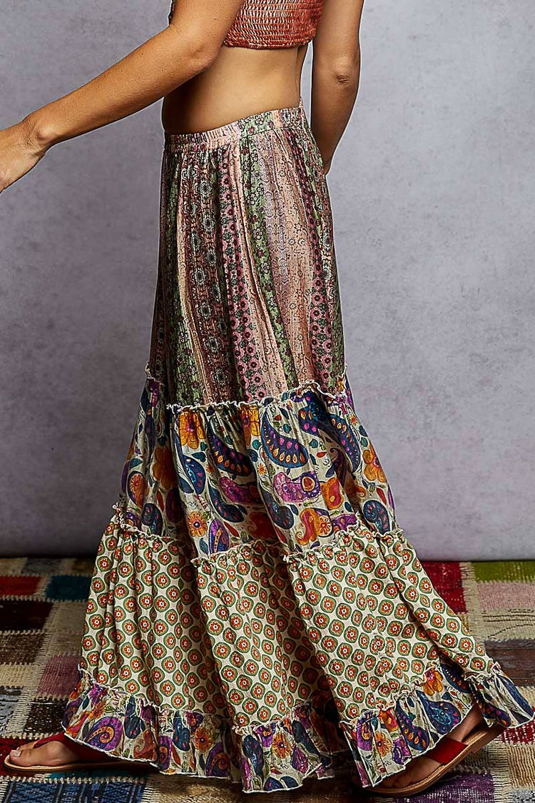 Various pattern printed woven wide fit pants