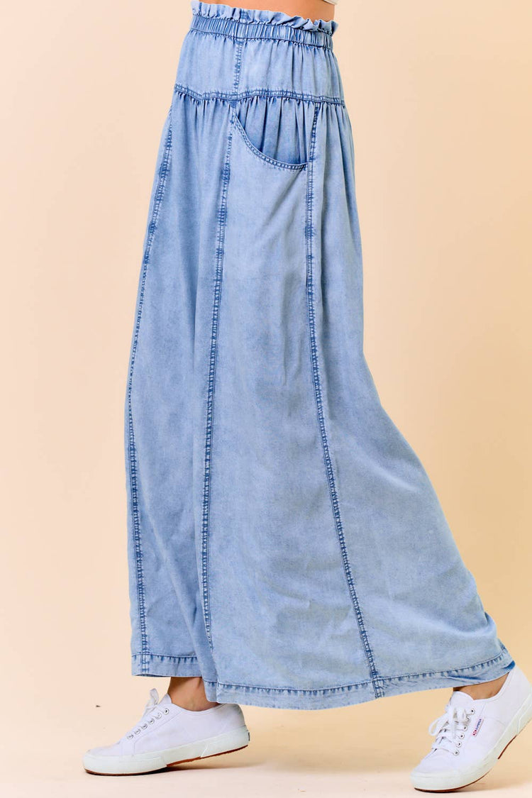 TENCEL DENIM VOLUME WIDE-LEG PANT W/ SLANT POCKETS - 8823P