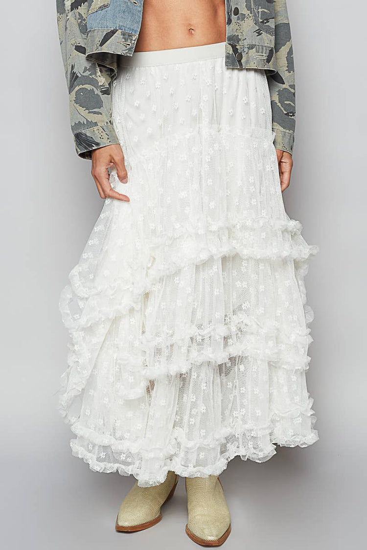 Floral embroidered ruffle lace crochet skirts