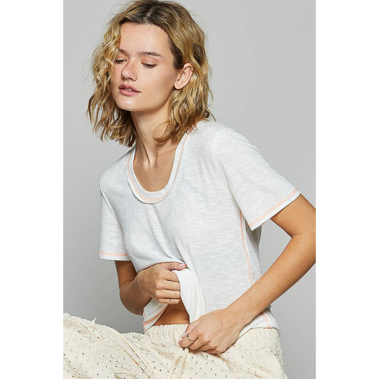 Round neck short sleeve solid knit top SALE