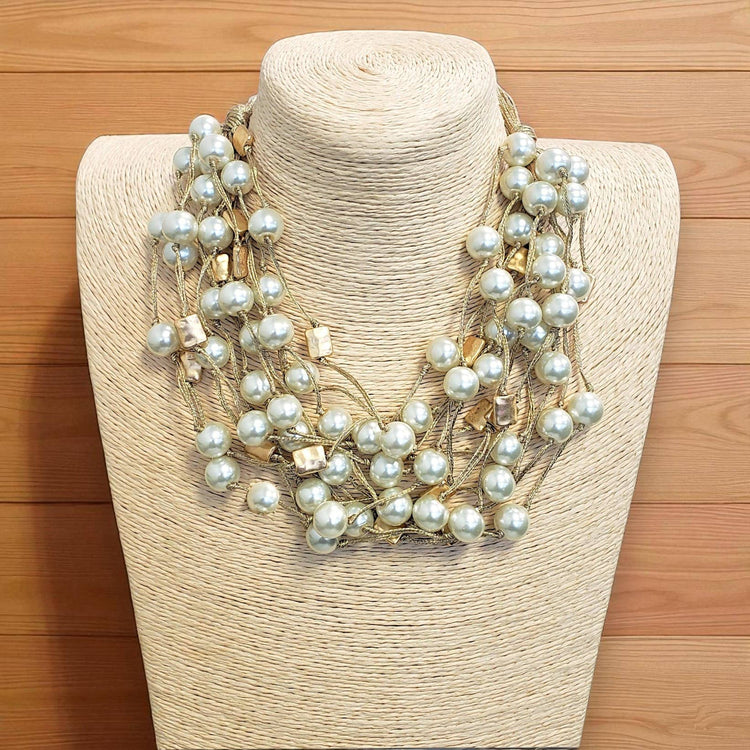Coastal Pearl Multi Strand Necklace | Gold | Boho Statement
