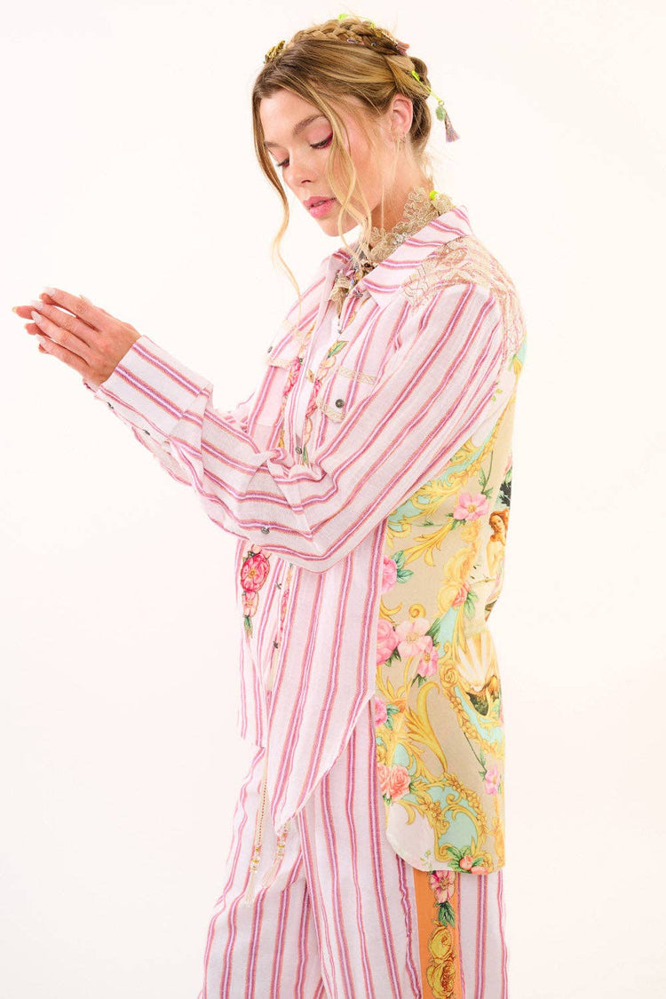 Birth of Venus Stripe Shirt | Boho Blouse | Embroidered Top