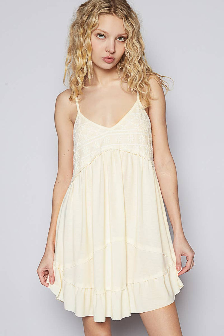V-neck sleeveless POL-Jersey lace contrast top
