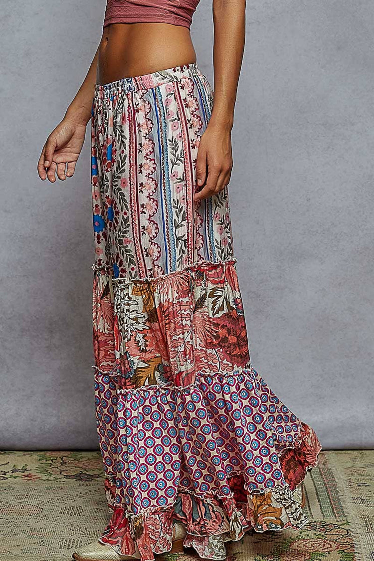 Various pattern printed woven wide fit pants