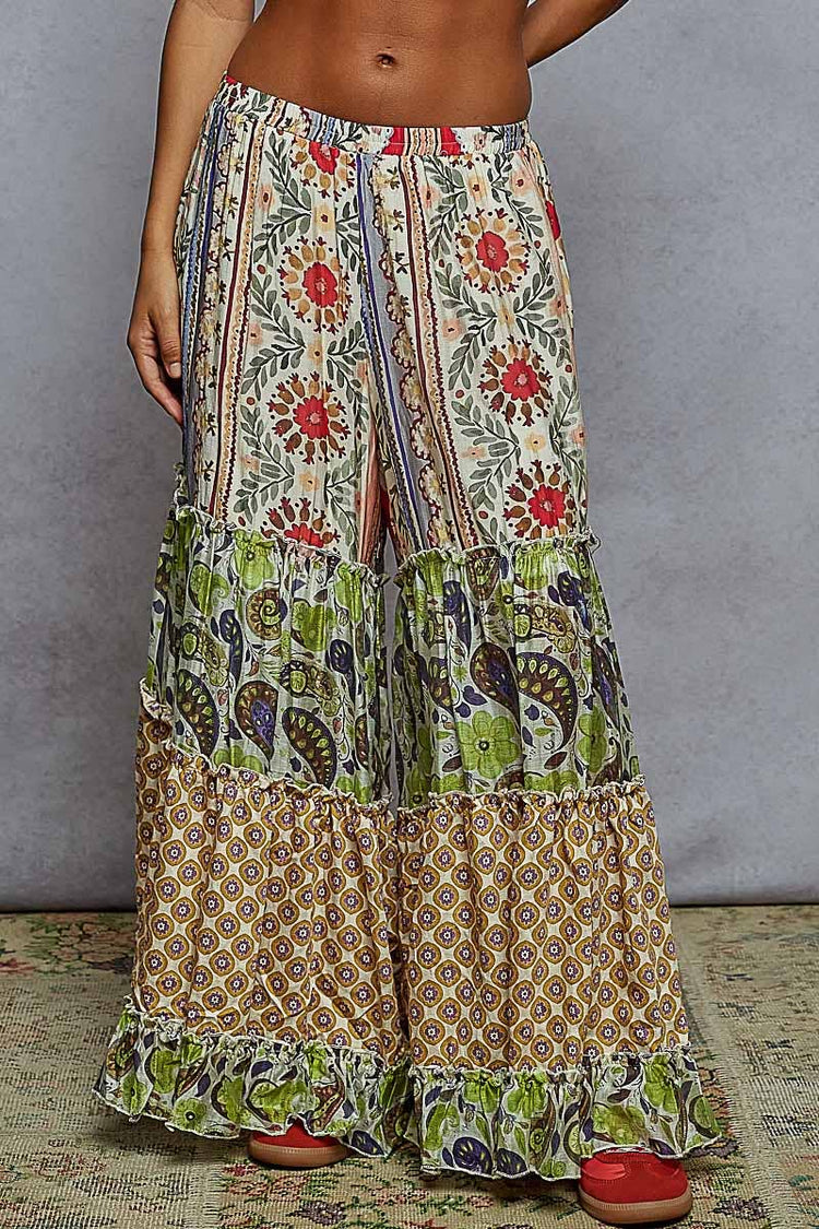 Various pattern printed woven wide fit pants