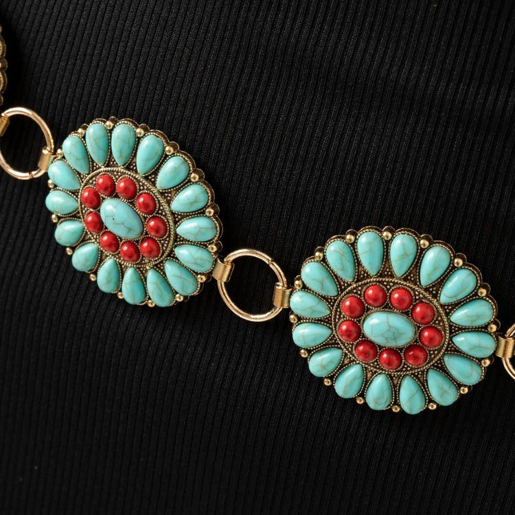 Western Turquoise Concho Disc Chain Belt
