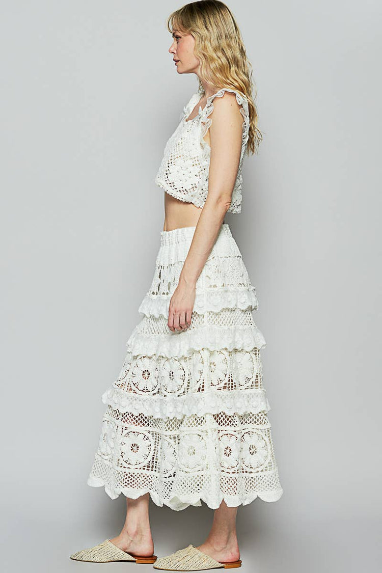 Crochet lace ruffle detail skirt