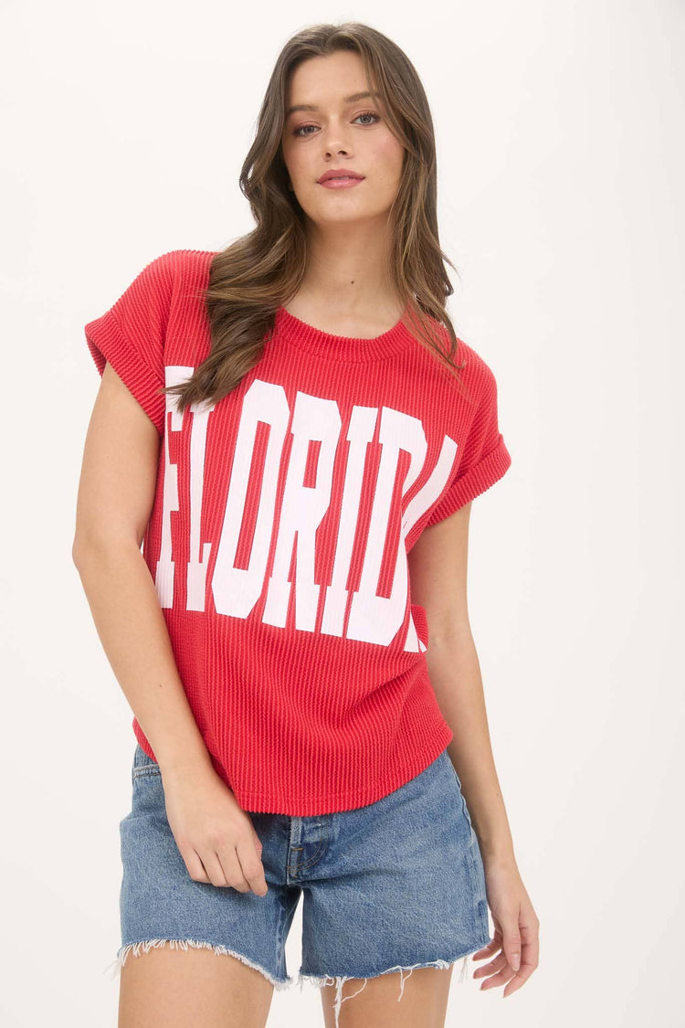 Florida Waffle Print Short Sleeve Top