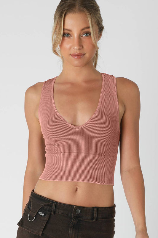 Vintage Plunge V-Neck Seamless Crop Top
