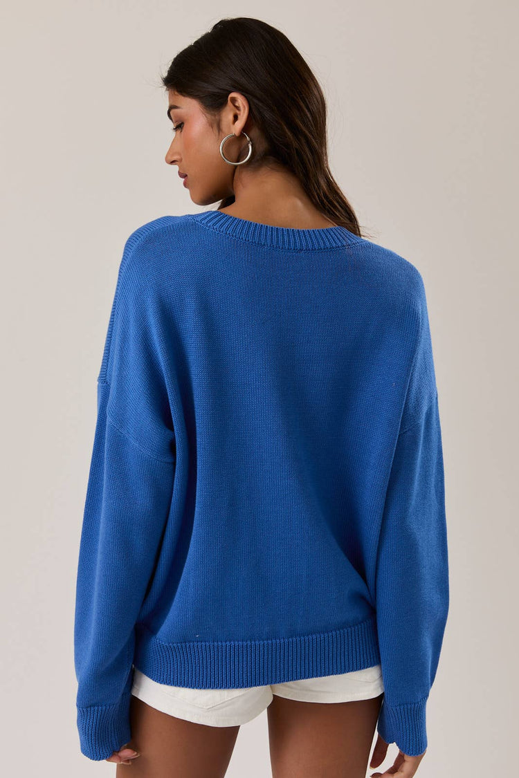 LONG SLEEVE CREW NECK HIBISCUS GRAPHIC SWEATER