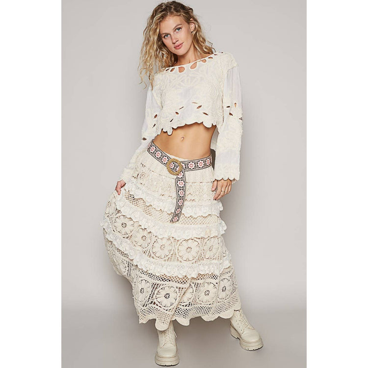Crochet lace ruffle detail skirt